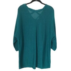 Chicos Top Womens Size 2 Green Crossback Pullover 3/4 Sleeve Knit Sweater Shirt